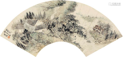 萧逊（1883～194） 山水人物 扇片 纸本