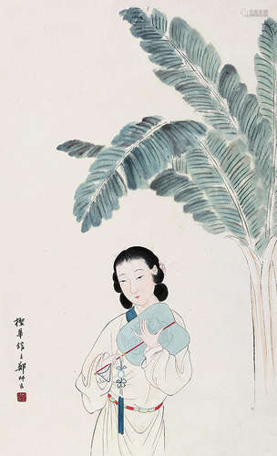 郑慕康（1901～1982） 芭蕉仕女 立轴 纸本