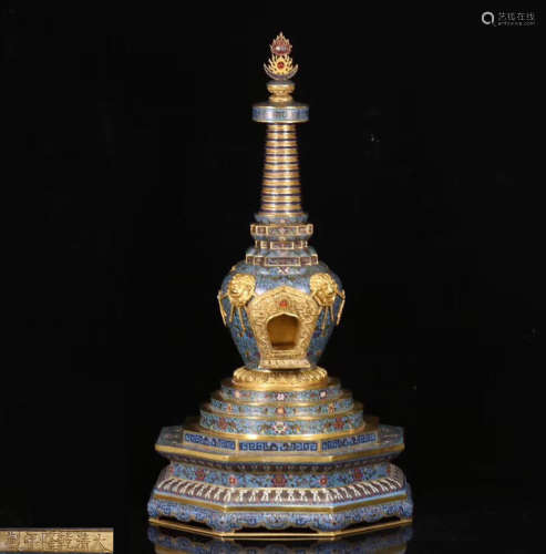 A CLOISONNE GILT BUDDHIST TOWER