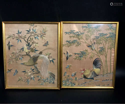 PAIR FLORAL&BIRD YUE EMBROIDERY SCREEN
