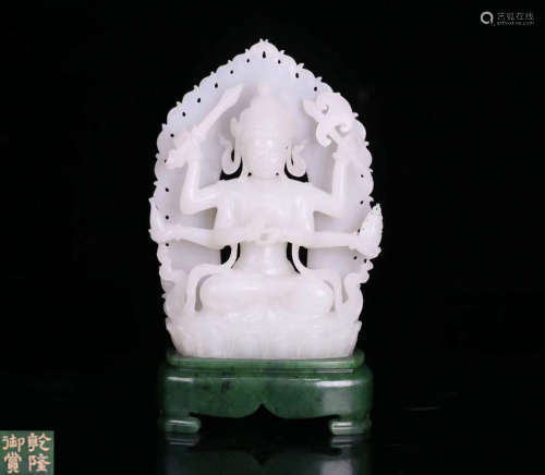 A OLD HETIAN WHITE JADE CARVED BUDDHA STATUE