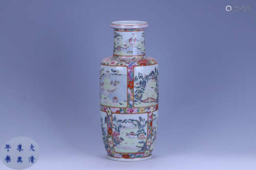 A FAMILLE ROSE CHARACTER STORY PATTERN VASE