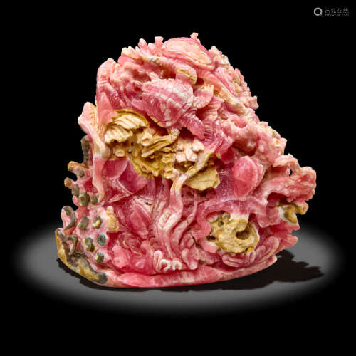 Rhodochrosite Carving Depicting Sealife