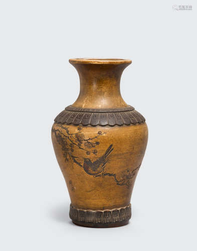 20th century An Yixing pottery vase with carved decoration