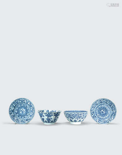 17th-18th century A group of six blue and white export plates and bowls