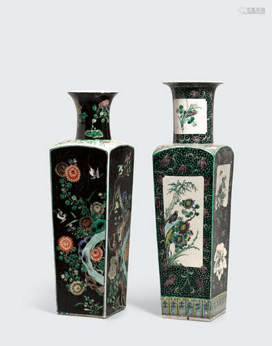 Republic Period Two famille noire enameled vases