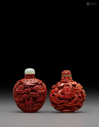 19th/early 20th century Two cinnabar lacquer snuff bottles