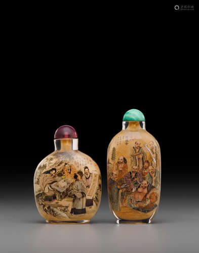 Liu Ziyi, Wang Qian, 1981 Two inside-painted glass snuff bottles