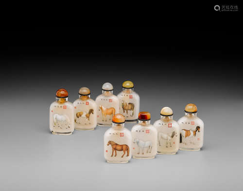 Yang Zhigang (b. 1963), dated 1990 Eight inside-painted glass snuff bottles