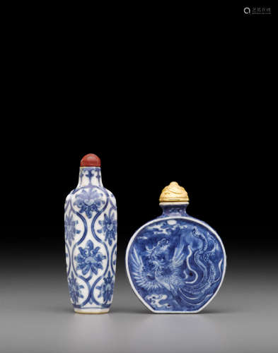 Late 18th/early 19th century Two blue and white porcelain snuff bottles