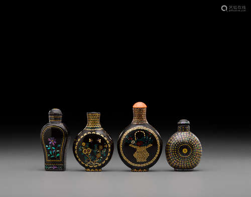 19th/early 20th century Four lac burgauté snuff bottles