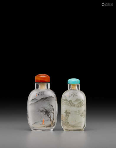 In the style of Ding Erzhong Two inside-painted glass snuff bottles