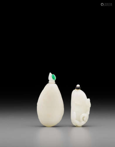 Late 19th/20th century Two white jade snuff bottles