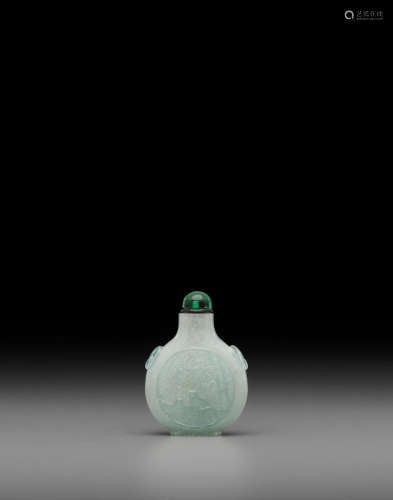 18th/19th century A pale green 'quail and millet' glass snuff bottle