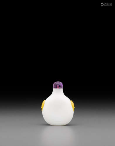 Probably Imperial, attributed to the Beijing Palace workshops, 18th century A yellow overlay milky-white glass snuff bottle