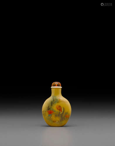 Qianlong mark, late Qing/Republic period An enameled caramel glass 'figural' glass snuff bottle