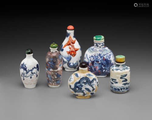19th/20th century Six porcelain snuff bottles