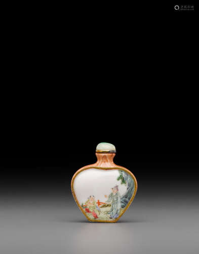 Imperial, Qianlong mark and of the period, 1736-1795 An enameled and faux bois decorated porcelain 'figural' snuff bottle