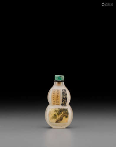 Ding Erzhong (1865-1935), 1901 An inside-painted rock crystal 'double-gourd' snuff bottle