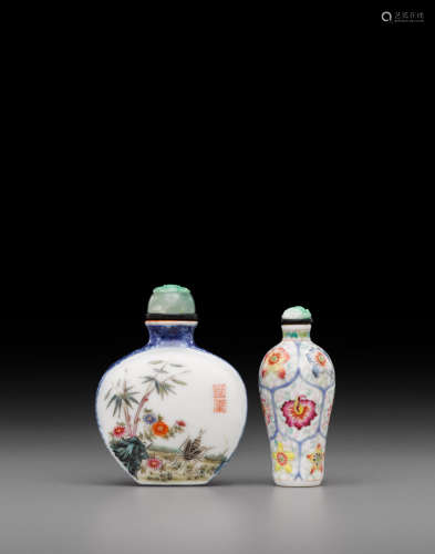 Late Qing/Republic period Two enameled porcelain snuff bottles