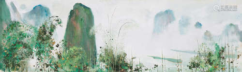 苏天赐（1922～2006） 1995年作 烟雨漓江（三联画） 油彩 画布