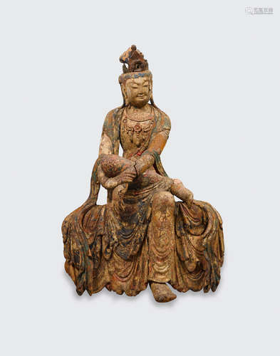 Ming dynasty A polychrome painted wood figure of Guanyin