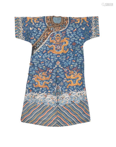 Late Qing dynasty An embroidered blue silk dragon robe