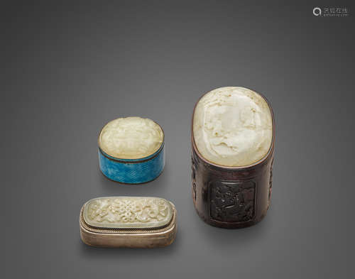 A group of three jade-mounted boxes