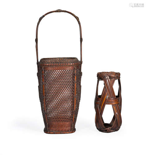 20th century Two bamboo baskets