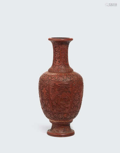 Late Qing dynasty A large cinnabar lacquer vase