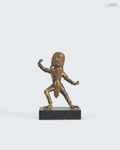 Nepal, circa 17th century A gilt copper figure of Hanuman