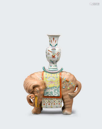 Qianlong mark, late Qing/Republic period A polychrome enameled elephant