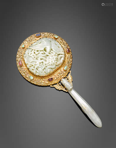 The plaque Ming dynasty A jade-mounted silver hand mirror