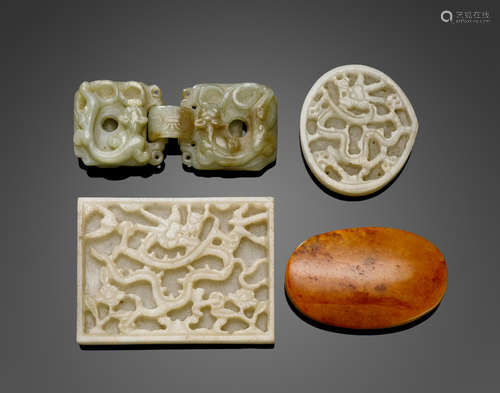 Ming dynasty and later A GROUP OF FOUR JADE BELT ORNAMENTS