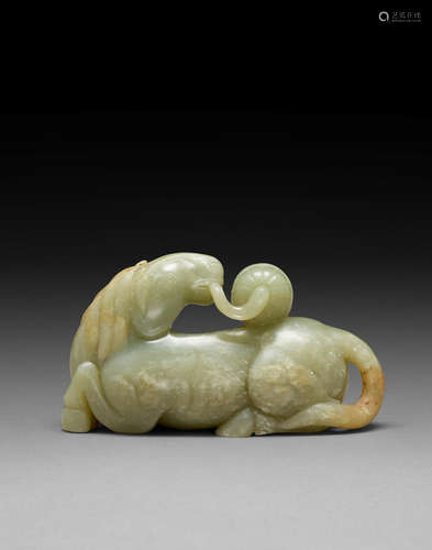 19th century A celadon jade model of a horse