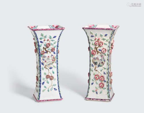 Yongzheng  A pair of famille rose export beaker vases