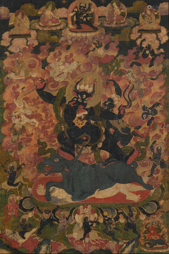 Tibet, circa 18th century A thangka of Yama Dharmaraja