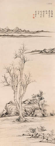 Landscape After Ni Zan, 1723 Huang Ding (1660-1730)