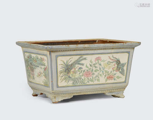 19th Century A massive famille-rose enameled Yixing pottery jardinière