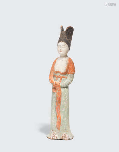 Tang Dynasty A PAINTED POTTERY FIGURE OF A COURT LADY