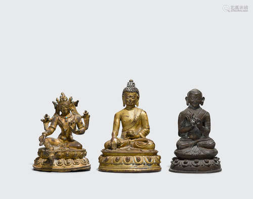 Tibet, circa 15th/16th century A group of three Buddhist bronzes