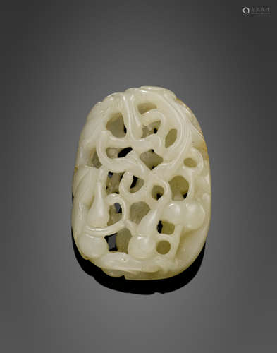 A reticulated white jade pendant