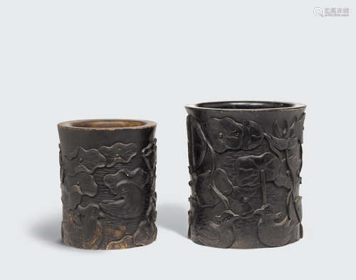 Late Joseon dynasty Two wood scroll pots