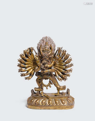 Qing dynasty, 18th century A gilt copper alloy figure of Vajrabhairava