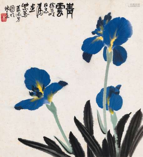 萧淑芳（1911～2005） 紫鸢花图 镜片 设色纸本