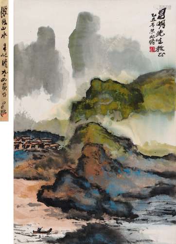 朱屺瞻（1892～1996） 1985年作 泼彩山水 立轴 设色纸本