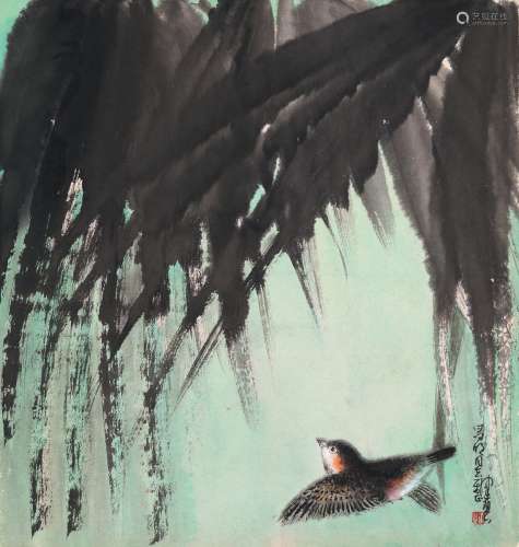 陈佩秋（1923～） 芭蕉小鸟图 镜片 设色纸本