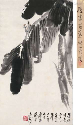 唐云（1910～1993） 1973年作 蕉叶双雀图 立轴 设色纸本