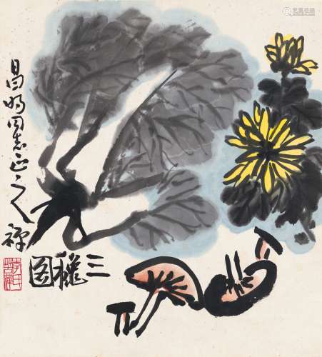 李苦禅（1899～1983） 三秋图 镜片 设色纸本
