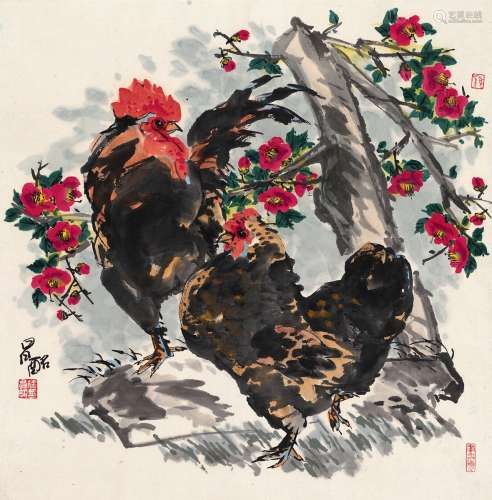 徐昌酩（1929～2018） 双吉图 镜片 设色纸本